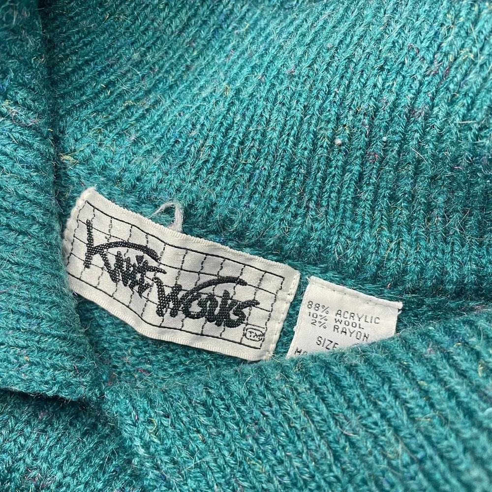 80s Knit Works Teal Lake Mallard Collared Sweater‎